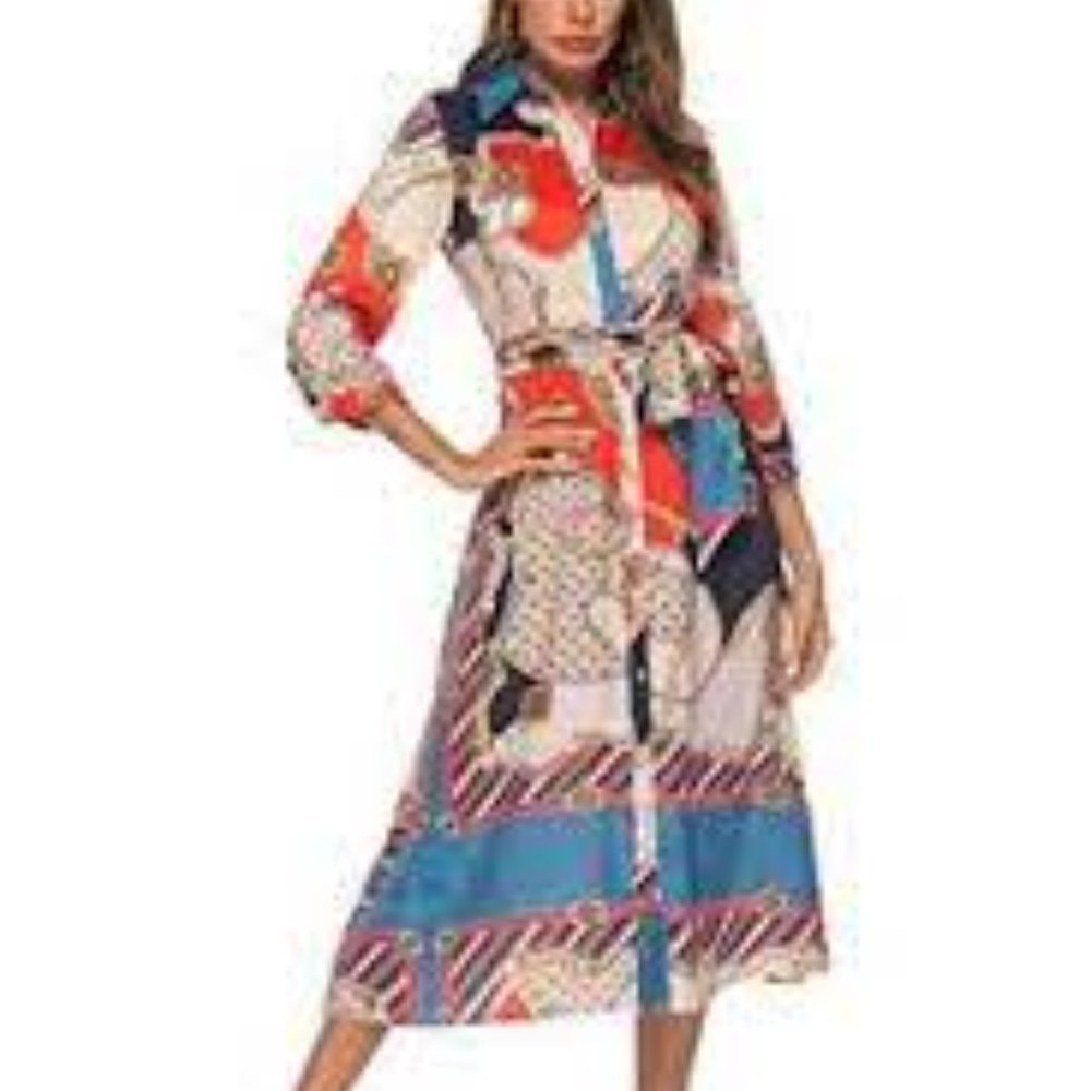 Alice CO Boho Floral Lapel Button Down Dress NWT